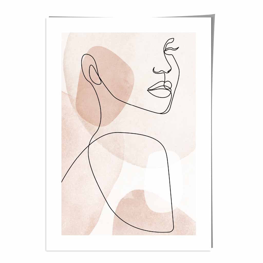 Coral Pink Abstract Line Art Female Face Art Poster No 1