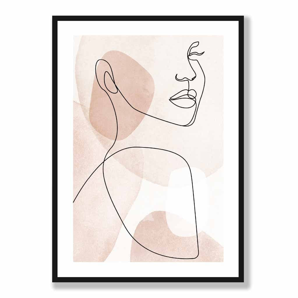 Coral Pink Abstract Line Art Female Face Art Poster No 1