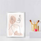 Coral Pink Abstract Line Art Female Face Art Poster No 1