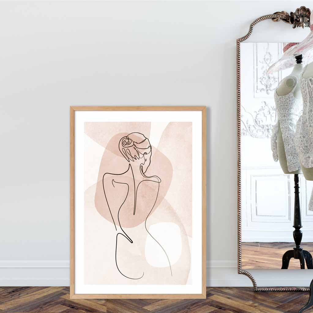 Coral Pink Abstract Line Art Female Fashion Art Poster No 2