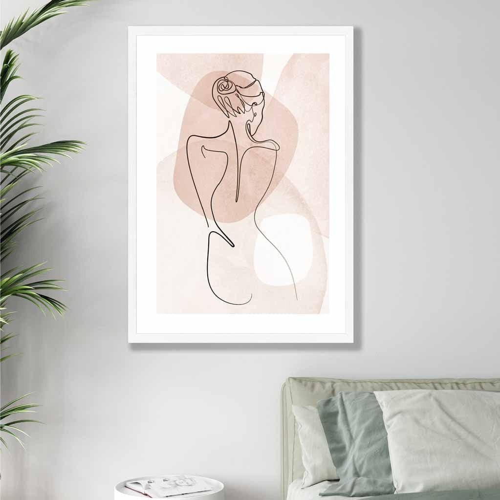 Coral Pink Abstract Line Art Female Fashion Art Poster No 2