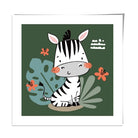 Cute Zebra Poster on Dark Green Jungle Kids Wall Art