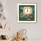 Cute Lion Poster on Dark Green Jungle Kids Wall Art
