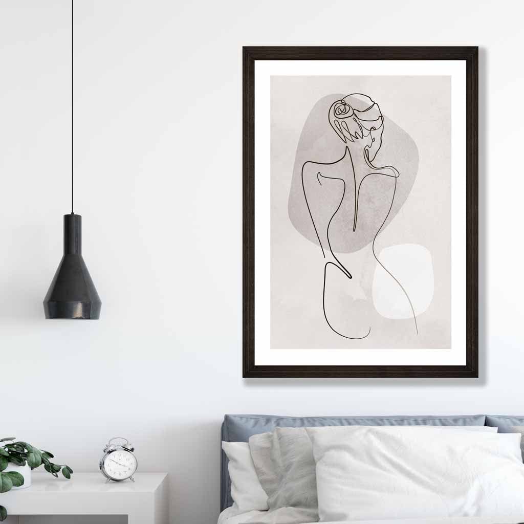 Grey Beige Abstract Line Art Female Fashion Art Poster No 2