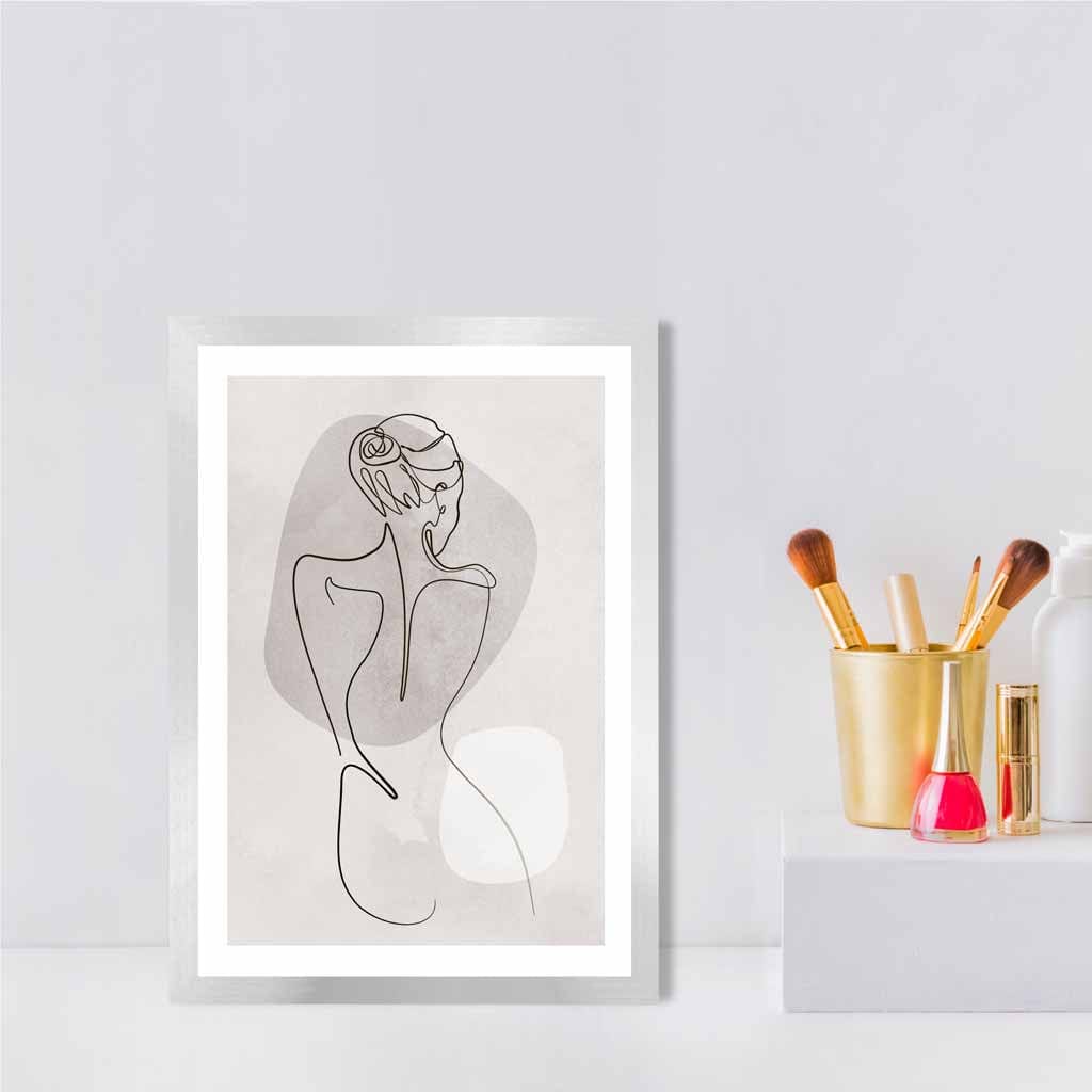 Grey Beige Abstract Line Art Female Fashion Art Poster No 2