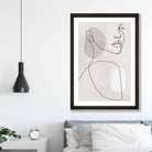 Grey Beige Abstract Line Art Female Face Art Poster No 1