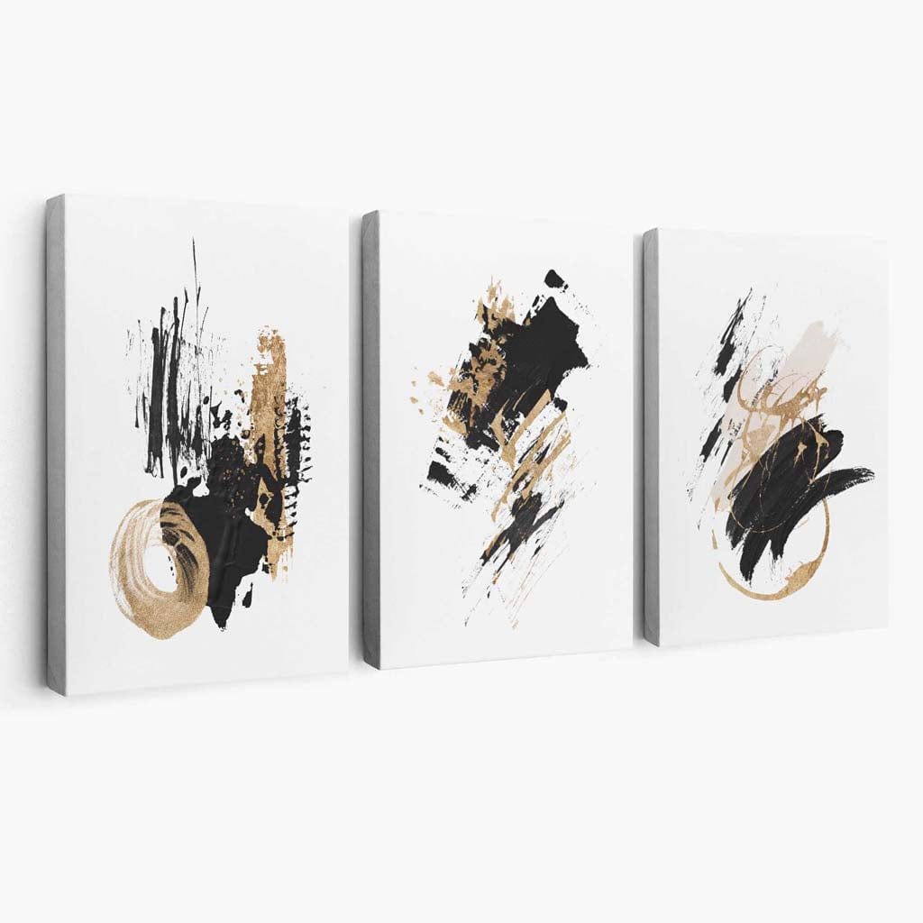 Abstract Black and Gold Set of 3 Minimal Canvas Wall Art Artze Wall Art