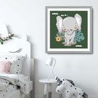 Cute Elephant Poster on Dark Green Jungle Kids Wall Art