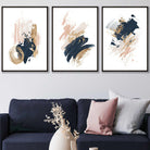 Set of 3 Abstract Posters from Oil Paintings Navy, Gold, Pink