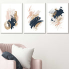 Set of 3 Abstract Posters from Oil Paintings Navy, Gold, Pink