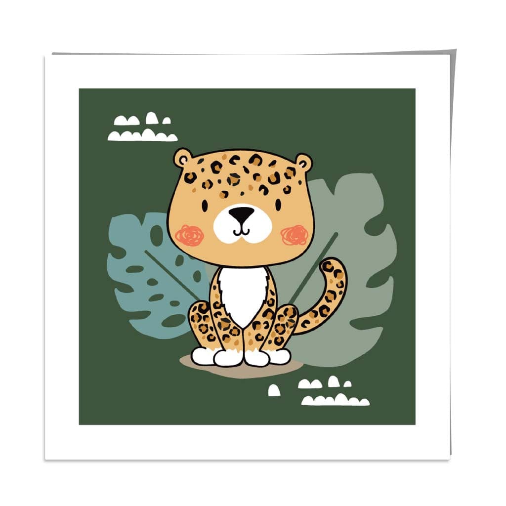 Cute Leopard Poster on Dark Green Jungle Kids Wall Art
