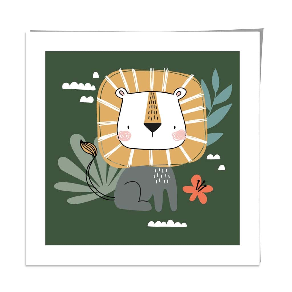 Cute Lion Poster on Dark Green Jungle Kids Wall Art