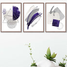 Abstract Purple Silver Watercolour Shapes Set of 3 Prints