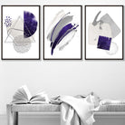 Abstract Purple Silver Watercolour Shapes Set of 3 Prints