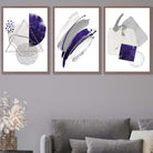 Abstract Purple Silver Watercolour Shapes Set of 3 Prints