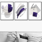 Abstract Purple Silver Watercolour Shapes Set of 3 Prints