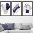 Abstract Purple Silver Watercolour Shapes Set of 3 Prints