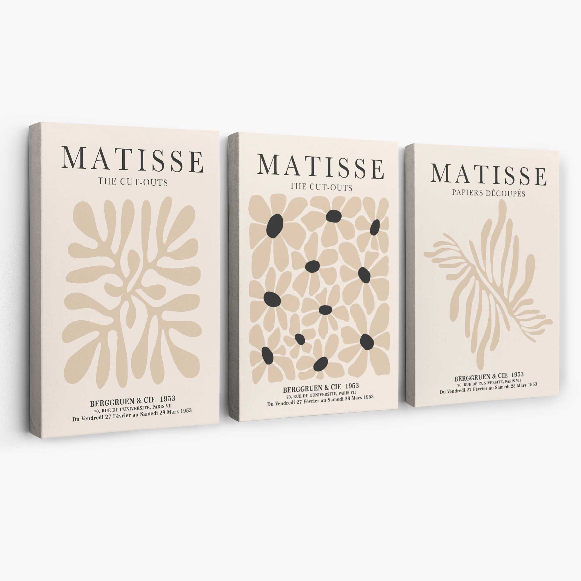 Set of 3 Matisse Floral Neutral Beige Canvas Prints | Artze Wall Art