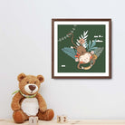 Cute Monkey Poster on Dark Green Jungle Kids Wall Art