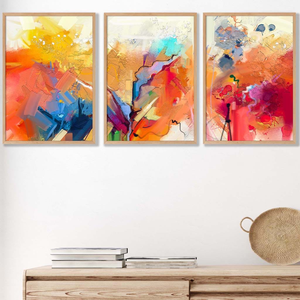 Abstract Colourful Orange Pink Red Set of 3 Wall Art Prints