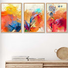 Abstract Colourful Orange Pink Red Set of 3 Wall Art Prints