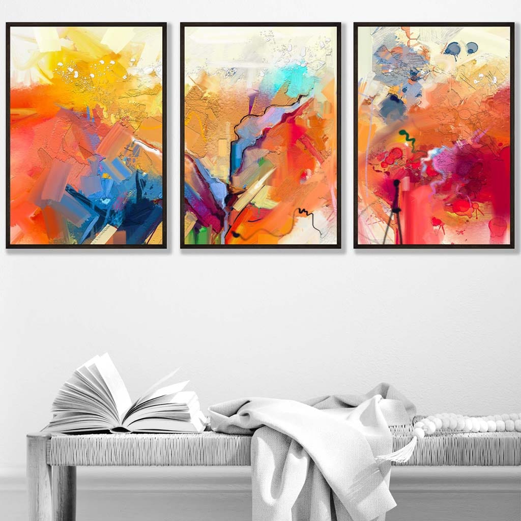 Abstract Colourful Orange Pink Red Set of 3 Wall Art Prints