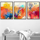 Abstract Colourful Orange Pink Red Set of 3 Wall Art Prints