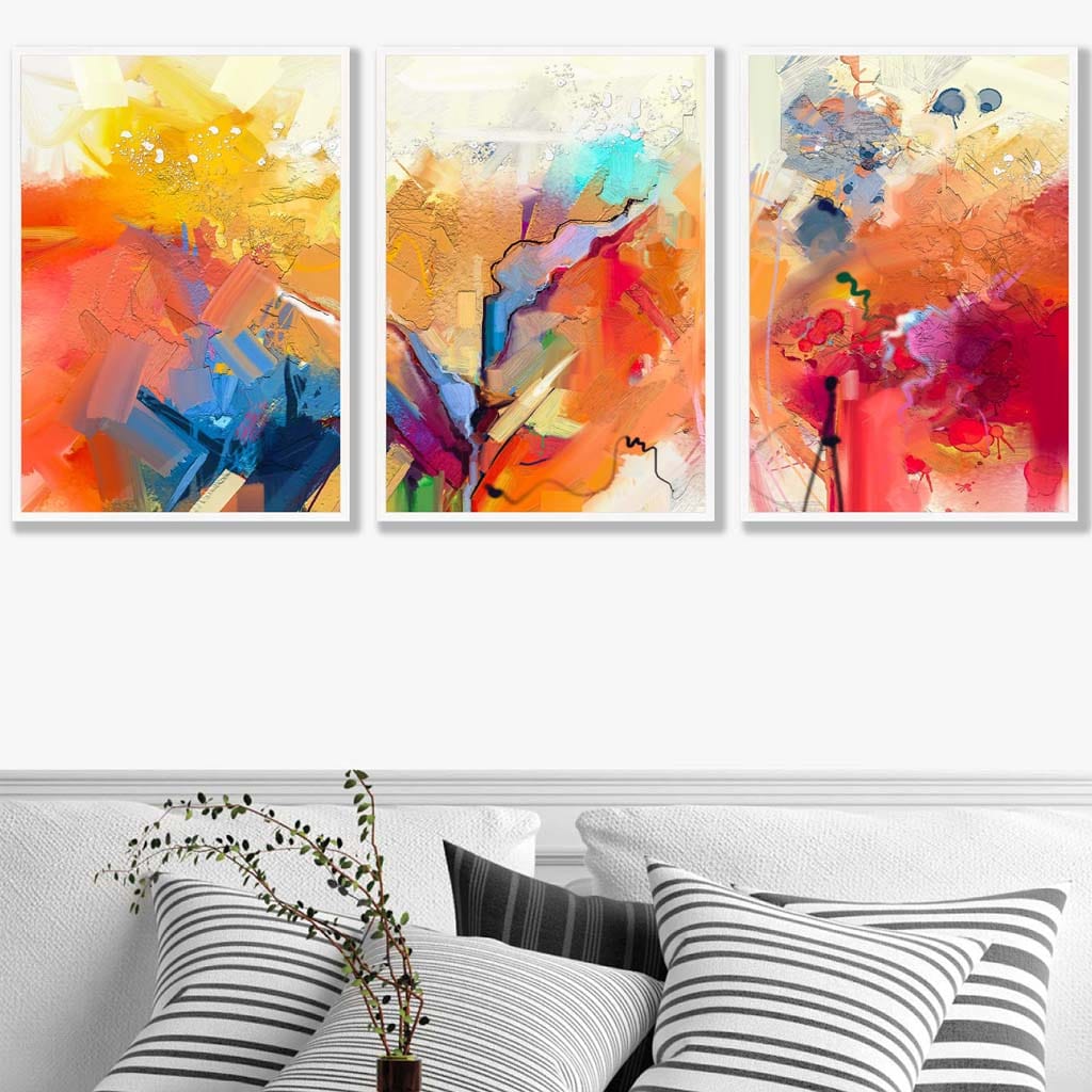 Abstract Colourful Orange Pink Red Set of 3 Wall Art Prints
