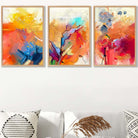 Abstract Colourful Orange Pink Red Set of 3 Wall Art Prints