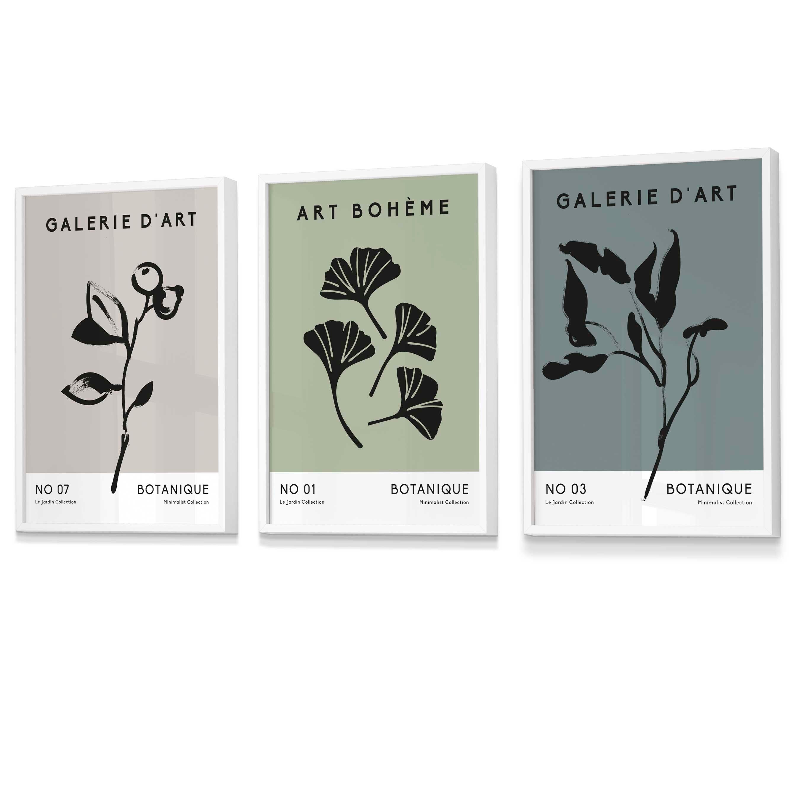 Boho Botanical Art, Set of  3, Teal Green Minimalist Art Prints