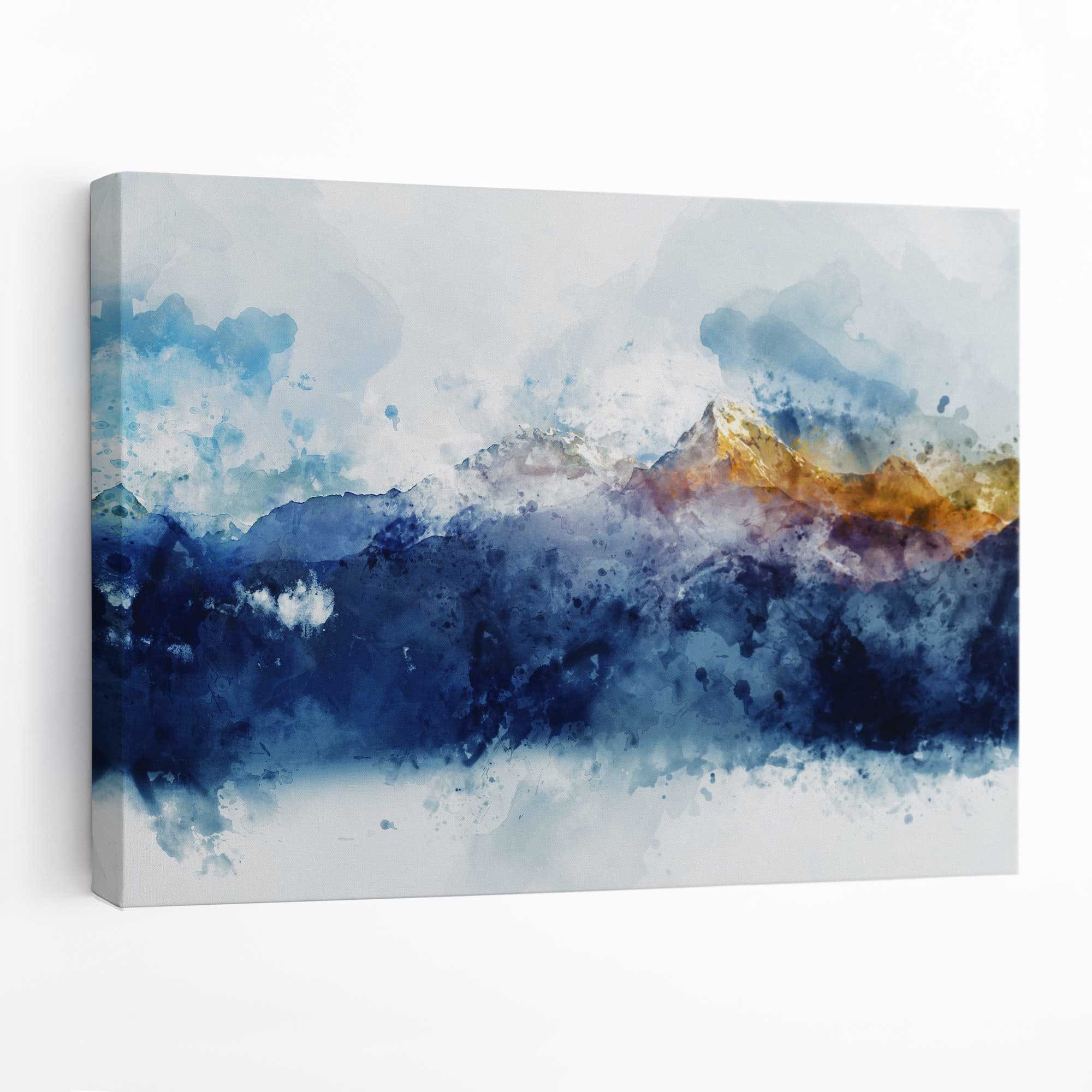 Abstract Blue and Yellow Mountains Wall Art Canvas | Abstract Landscape Print | Abstract Nature Wall Art | Abstract Mountains Poster