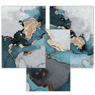 Set of 3 Abstract Art Prints of Paintings Teal Blue Grey and Gold