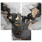 Set of 3 Abstract Art Prints of Paintings Black Grey and Gold