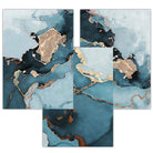 Set of 3 Abstract Wall Art Prints of Paintings Teal Blue and Gold