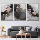 Set of 3 Abstract Art Prints of Paintings Black Grey and Gold