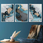 Set of 3 Abstract Art Prints of Paintings Teal Blue Grey and Gold