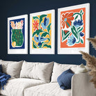 Flower Market Prints in Green, FRAMED Set of 3 with Flowers of London, Edinburgh, Dublin | Artze Wall Art UK