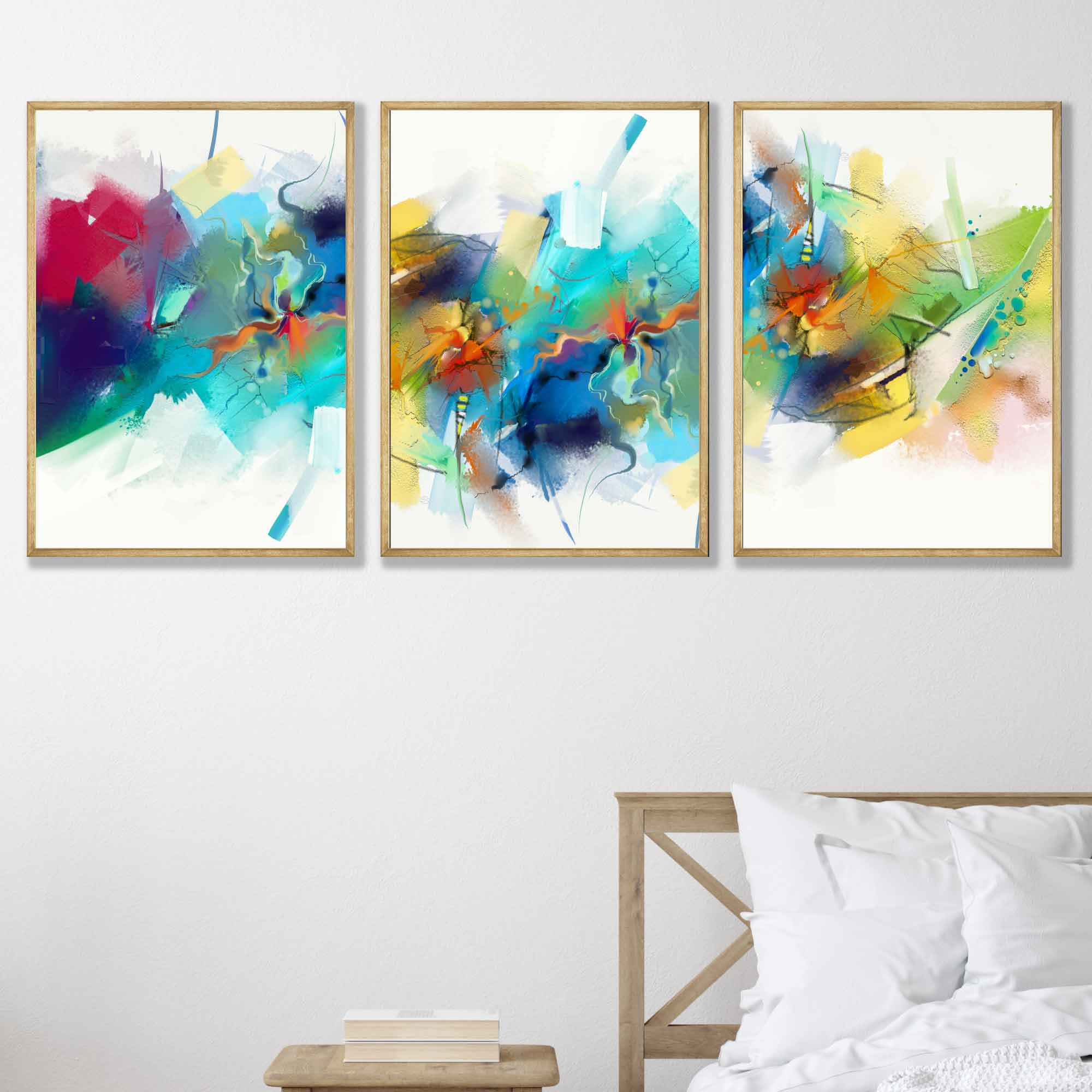 Set of 3 Abstract Multicolour Blue Pink Art Prints