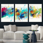 Set of 3 Abstract Multicolour Blue Pink Art Prints