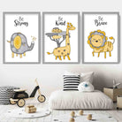Nursery Set of 3 FRAMED JUNGLE Animals Yellow Art Prints | Artze Wall Art UK