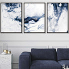 Set of 3 Navy Blue Abstract Ocean Waves Wall Art Prints