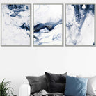 Set of 3 Navy Blue Abstract Ocean Waves Wall Art Prints