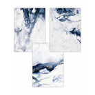 Set of 3 Navy Blue Abstract Ocean Waves Wall Art Prints