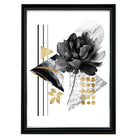 Black and Gold Abstract Flower with Geometric Shapes No 1 Wall Art Print