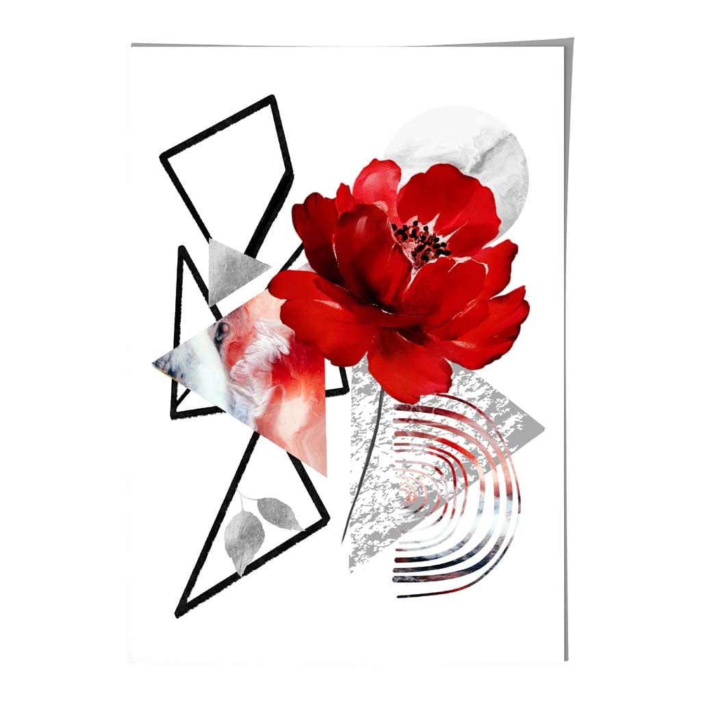 Black and Red Abstract Flower with Geometric Shapes No 1 Wall Art Print