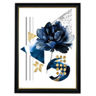 Navy Blue and Gold Abstract Flower with Geometric Shapes No 1 Wall Art Print