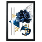 Navy Blue and Gold Abstract Flower with Geometric Shapes No 1 Wall Art Print