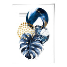 Navy Blue and Gold Abstract Leaf with Geometric Shapes Wall Art Print