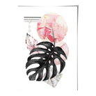 Pink and Black Abstract Leaf with Geometric Shapes Wall Art Print