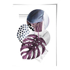 Purple and Silver Grey Abstract Leaf with Geometric Shapes Wall Art Print